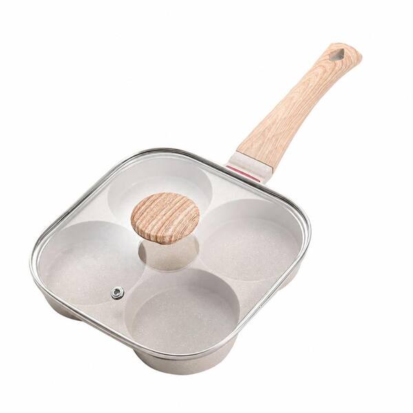 Nonstick 3-Section Divided Egg Frying Pan, 4-Hole Breakfast Skillet with Heat-Resistant Handle for Bacon