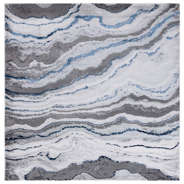 SAFAVIEH Craft Gray/Blue 7 ft. x 7 ft. Marbled Abstract Square Area Rug