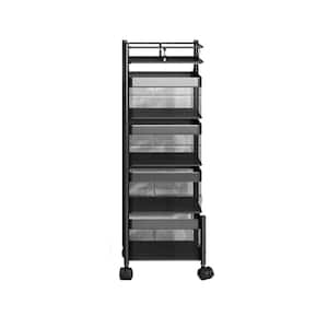Black Rolling 4-Tier Rotatable Square Carbon Steel Storage Basket Shelving Unit (10.4 in. W x 31.4 in. H x 10.4 in. D)