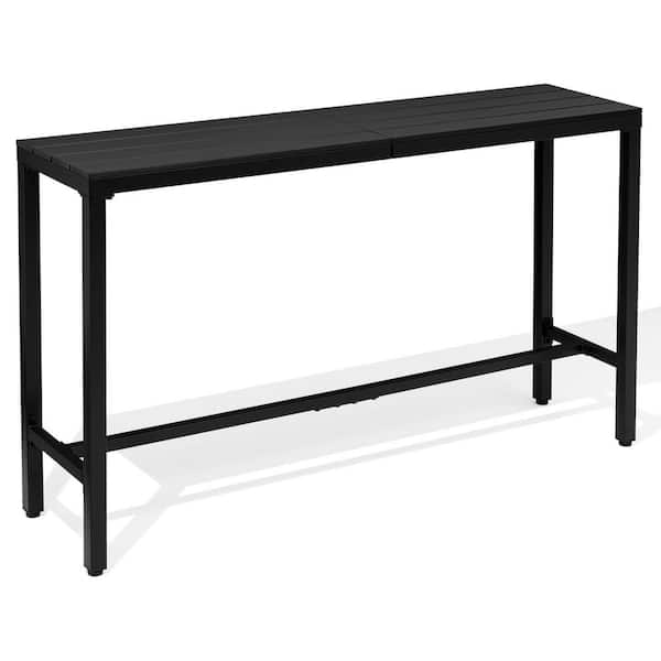 Crestlive Products 63 in. W x 15.7 in. D x 37 in. H Patio Metal Bar Height Dinning Table with Top in Black