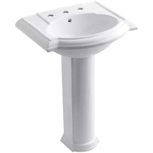 Devonshire Vitreous China Pedestal Combo Bathroom Sink in White with Overflow Drain