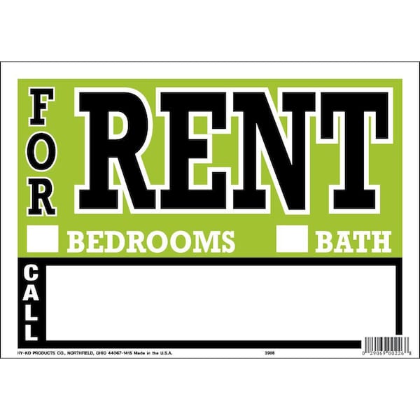 HY-KO 9 in. x 12 in. Plastic Contemporary For Rent Sign