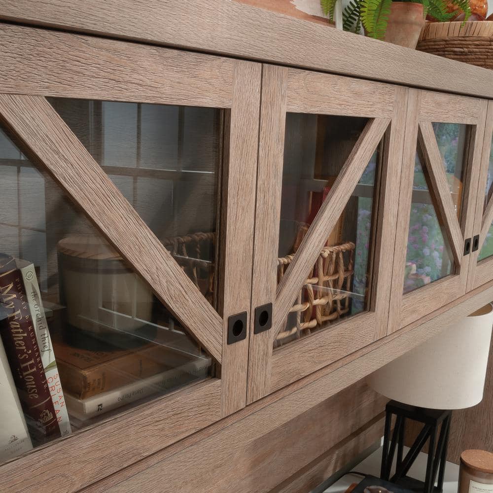 Brushed Oak Large Office Hutch with Glass Doors