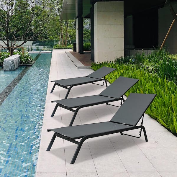 TWT Outdoor adjustable teslin Chaise Lounge Metal Frame for Beach hotel Patio Garden (Set of 4)