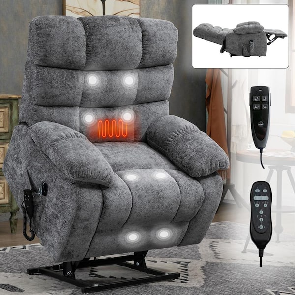 aisword Grey Dual Motor Chenille Lift Recliner Heat Massage Infinite Position with Power-Remote, Medium-firm and Heavy duty