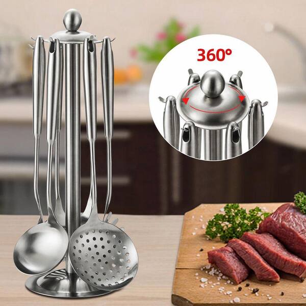JFVKAF 7-Piece Stainless Steel Kitchen Utensil Set Silver Heat