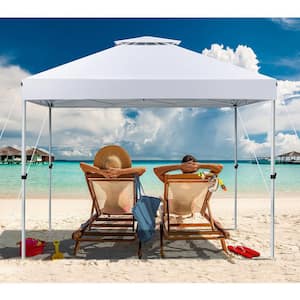 2-Tier 10 ft. x 10 ft. White Pop-Up Canopy Tent Instant Gazebo Adjustable Carry Bag With Wheel