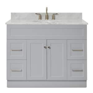 Hamlet 43 in. W x 22 in. D x 35.25 in. H Bath Vanity in Grey with Carrara White Marble Vanity Top