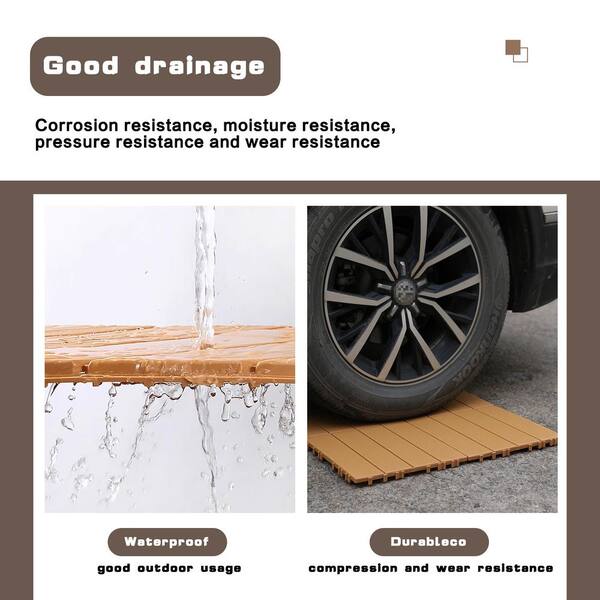 cadeninc 12 in. x 12 in. Square Waterproof Outdoor Plastic Interlocking Deck Tiles for Poolside Balcony Backyard, Brown (44-Pack)