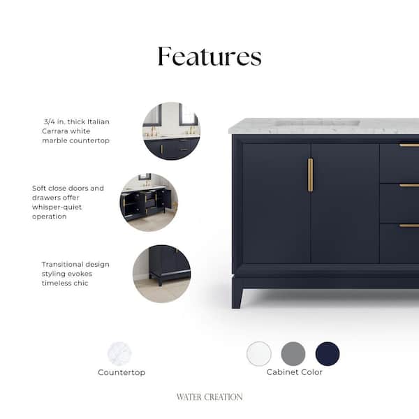 Elizabeth 72 in. Monarch Blue With Carrara White Marble Vanity Top With Ceramics White Basins Elizabeth 72 in. Monarch Blue With Carrara White Marble Vanity Top With Ceramics White Basins