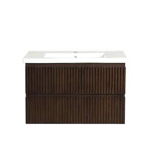 San Diego 30 in. W x 18.7 in D x 19.50 in. H Bath Vanity in Walnut with Ceramic Vanity Top in White with White Basin