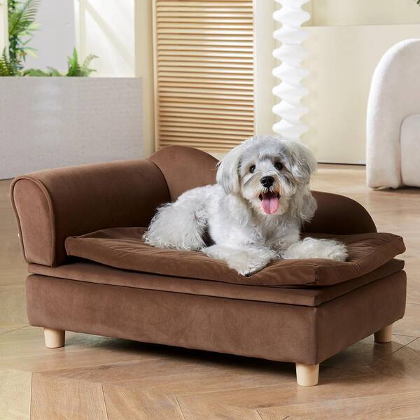 Pet Sofa, Dog Couch for Medium-Sized Dogs and Cats, Soft Velvety Dog Sofa Bed, 81 lbs. Loading Cat Sofa, Dark Brown