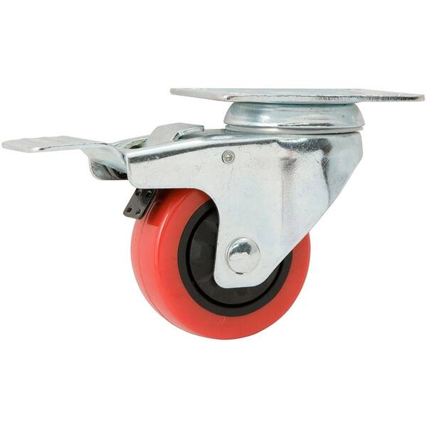 3 inch Top Plate Swivel Casters 2 with brake 2 without set of 4 Red Polyurethane 