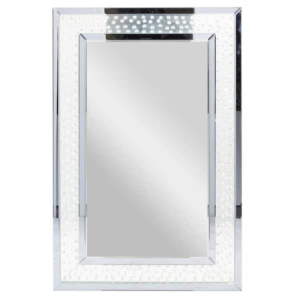 Blue Wood Glam Rectangle Wall Mirror, Decorative Rectangle Wall Mirrors