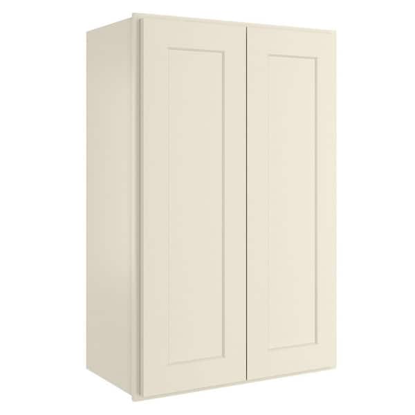 HOMEIBRO Antique White Painted Shaker Style Ready to Assemble Wall Cabinet 24-in W x 36-in H x 12-in D