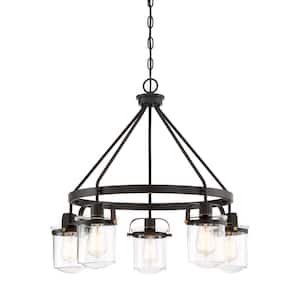 Jaxon 5-Light Oil Rubbed Bronze Industrial Chandelier with Clear Glass Shades For Dining Rooms