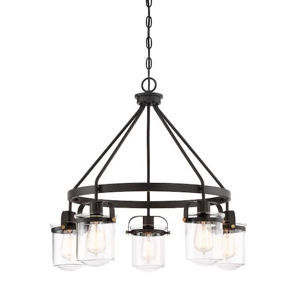 Jaxon 5-Light Oil Rubbed Bronze Industrial Wagon Wheel Chandelier for Dining Areas with No Bulbs Included