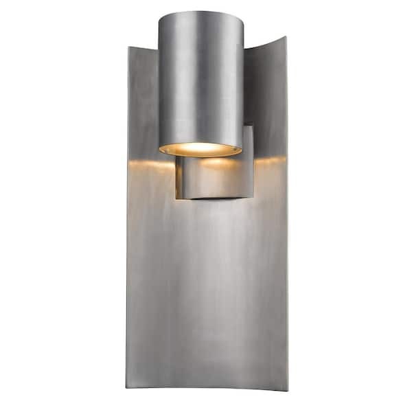 Unbranded Amador 14-Watt 19 in. Silver Integrated LED Aluminum Hardwired Outdoor Weather Resistant Cylinder Wall Sconce Light
