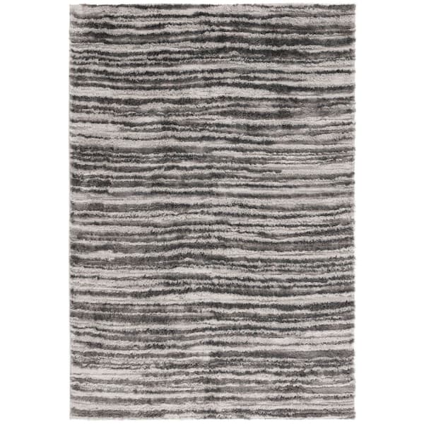 SAFAVIEH Seattle Shag 9 ft. x 12 ft. Ivory/Gray Striped Area Rug