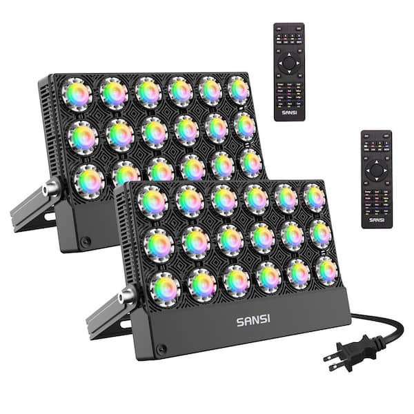 100-Watt Black RGB Color Changing Outdoor Integrated LED IP66 Waterproof Panel Flood Light with Remote Control, 2-Pack
