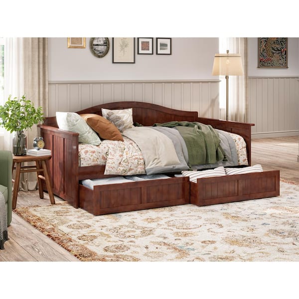 AFI Nantucket Walnut Twin Solid Wood Daybed with Set of 2-Bed Drawers ...