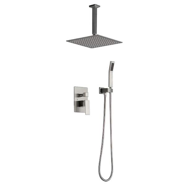 Tahanbath 2-Spray Patterns with 0 in. 2.5 gpm in Wall Mount Fixed Shower Head in Brushed Nickel