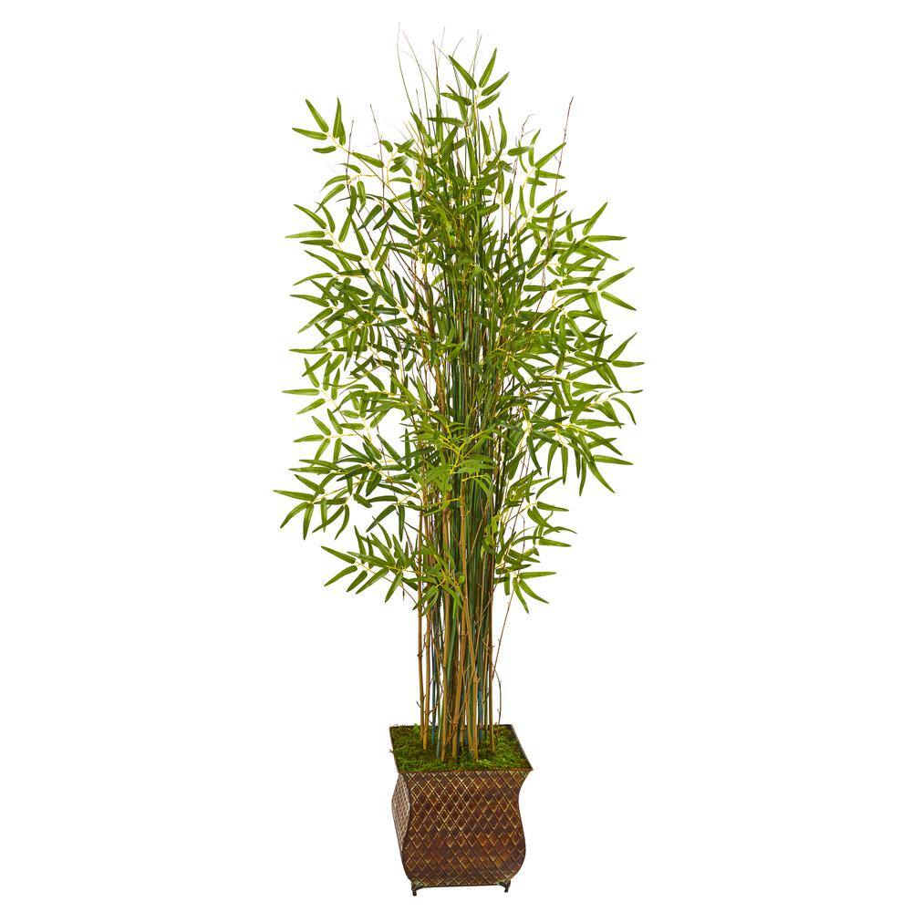 Nearly Natural 64 in. Bamboo Grass Artificial Plant in Metal Planter 9819