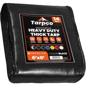 6 ft. x 8 ft. Black 14 Mil Heavy Duty Polyethylene Tarp, Waterproof, UV Resistant, Rip and Tear Proof