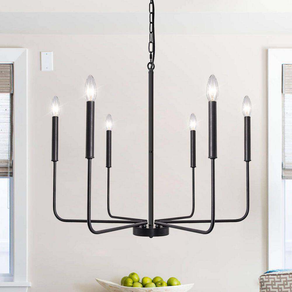 ZJVAIVE 6-Light Matte Black Dimmable Farmhouse Candle Linear