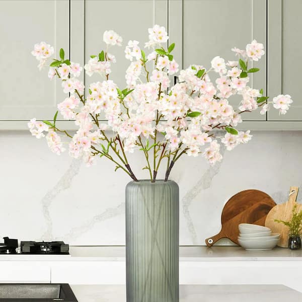 40 in. Blush Pink Artificial Cherry Blossom Flower Stem Spray Set of 3