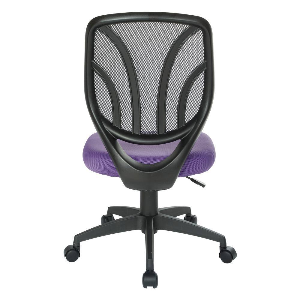 Purple Mesh Armless Swivel Task Chair with Lumbar Support