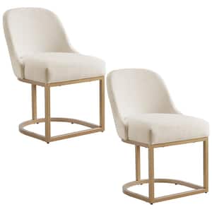 Barrelback Dining Chair with White Linen Seat and Gold Metal Base, Set of 2