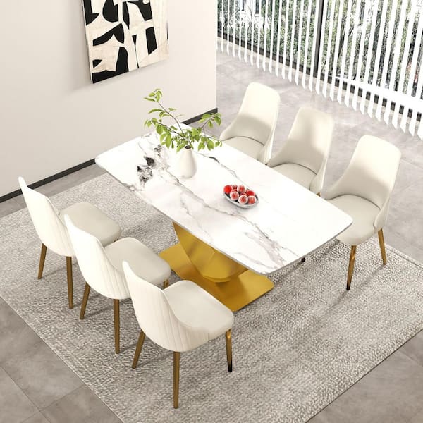 Set of 2 Modern PU leather Upholstered Dining Chair Desk Chair Furniture with Sturdy Metal Legs, Beige