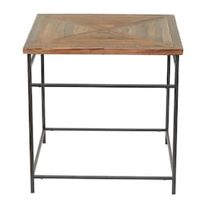 24 in. Black Large Square Wood End Accent Table with Brown Wood Top
