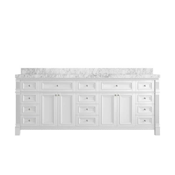 Willow Collections Paris 84 in. W x 22 in. D x 36 in. H Double Sink Bath Vanity in White with 2 in. Carrara Marble Top