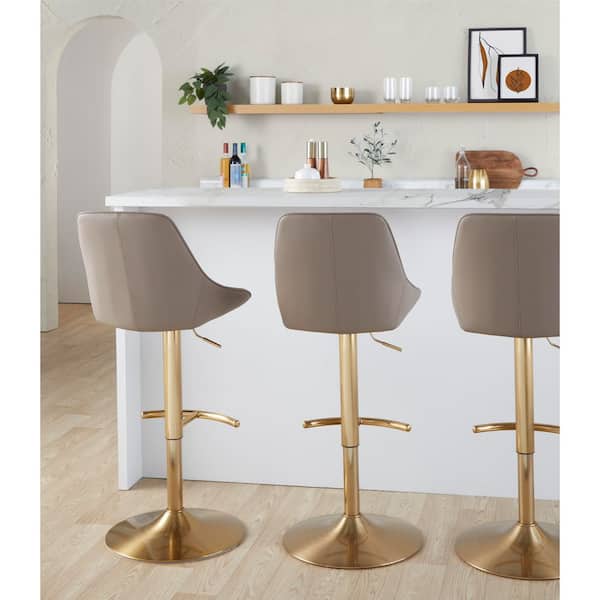 Diana Gold Metal and Brown Faux Leather Adjustable Barstool (Set of 2)