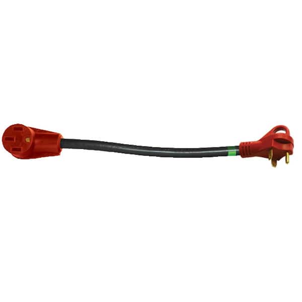 Valterra Mighty Cord 12" Adapter Cord w/Handle - 30AM - 50AF, Red (Carded)