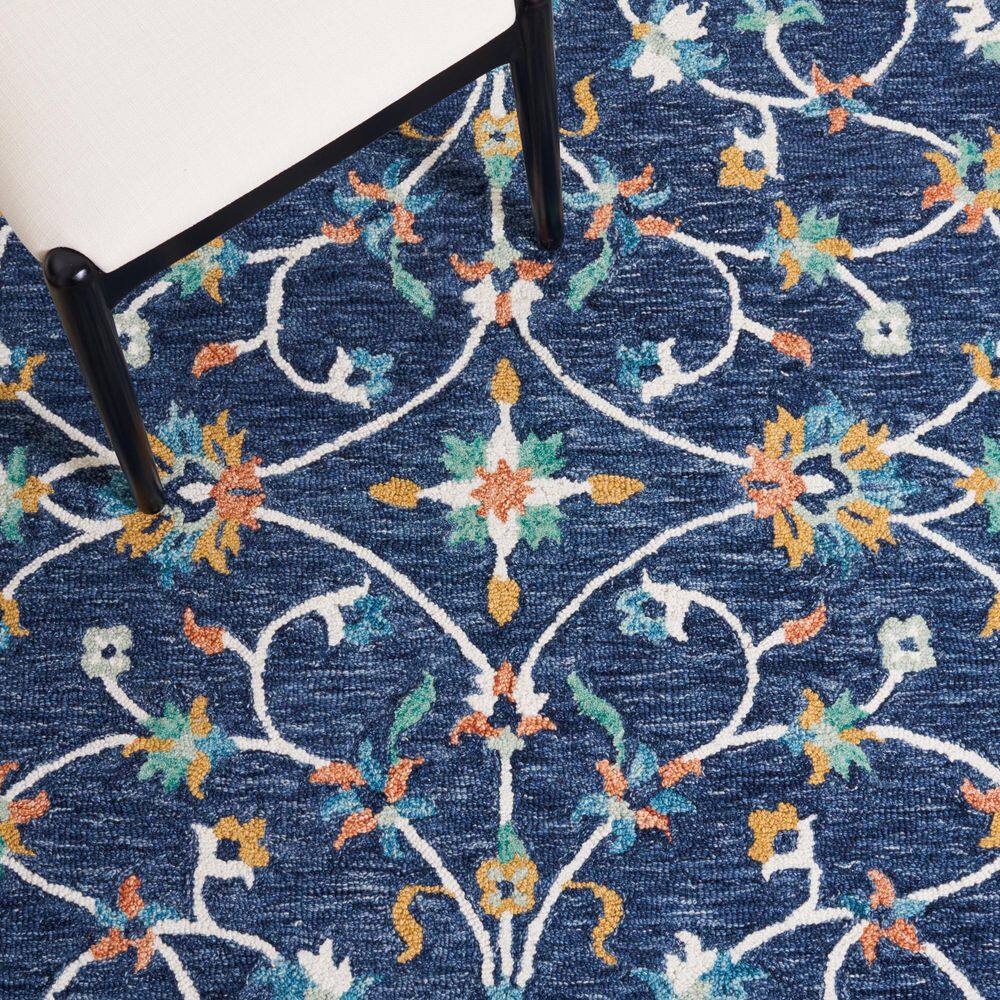 Ivory and Blue Handmade Tufted Wool Area Rug, 8' x 10'