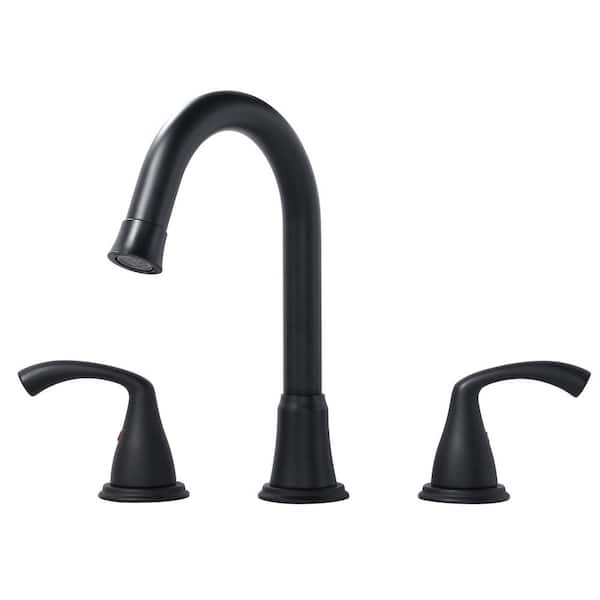 8 in. Widespread Double Handle Bathroom Faucet with Pop-up Drain Included in Matte Black
