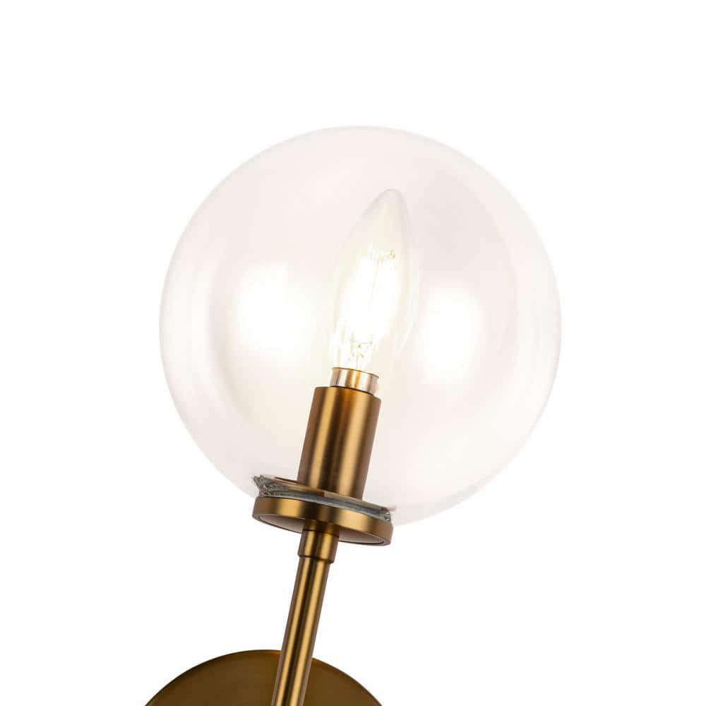 Cassia Aged Brass and Clear Glass Dimmable Wall Sconce