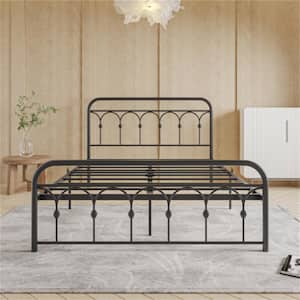 Black Metal Bed Frame Queen Platform Bed with Headboard and Footboard, No Box Spring Needed 12.4 in. Under Bed Storage