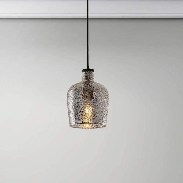 Jojospring Alexia 6.3 in. 1-Light Silver Ripple Glass Antique Black Pendant Light
