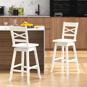 24 in. Cream Wood Bar Stool Counter stool with Backrest (Set of 2)