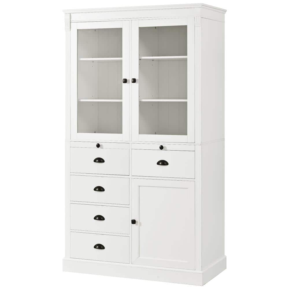 White 72 in. H Storage Cabinet with 5 Drawers, 2 Pull-out Trays, 5 Adjustable Shelves, 2 Door Shelves