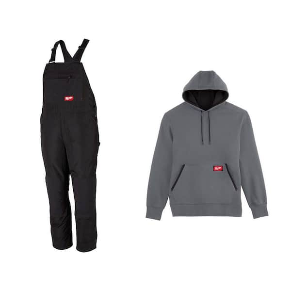 Men's X-Large Tall Black FREEFLEX Insulated Bib Overalls and Large Gray Mid Weight Hoodie (2-Pack)
