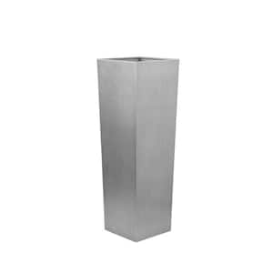 16 L x 16 W x 48 H in. Square Silver Indoor/Outdoor Metal Tall Planter Vase with Hidden Insert and Tapered Barrel