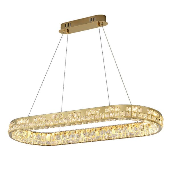 OUKANING 1 Light Gold Modern Luxury 3-Color Integrated LED Pendant Light with Crystal Shade for Living Room Kitchen Hallway