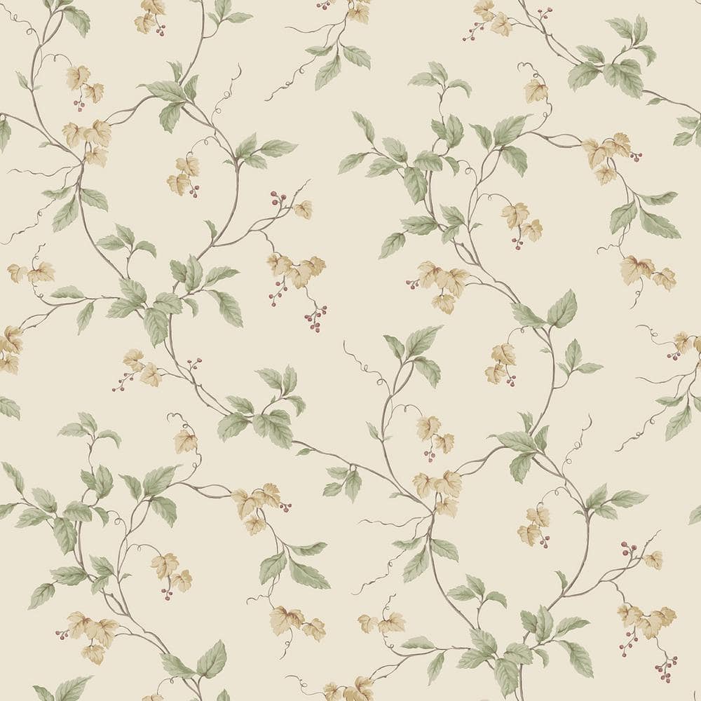 Kitchen Recipes Leaf Trail Vinyl Wallpaper in Cream, Green and Purple