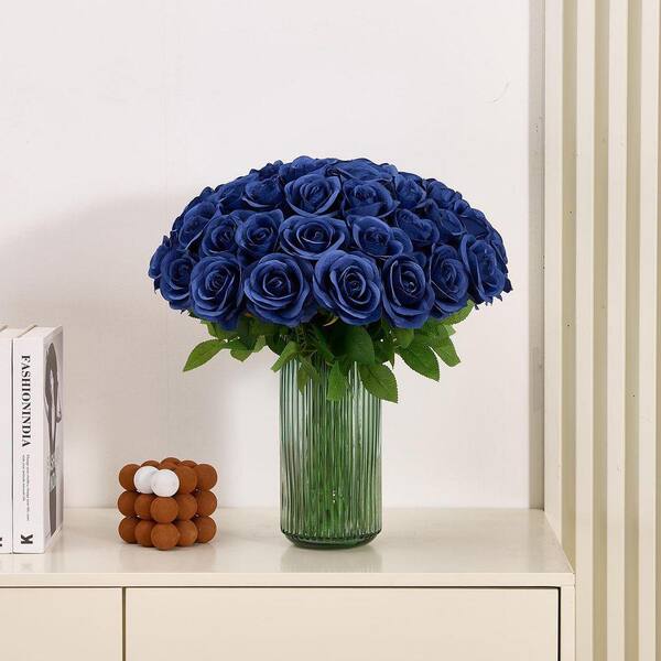 17.6 in. tall Navy Blue and burgundy Artificial Roses with Stems