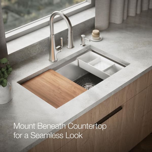 Task Workstation 33 in. Drop-In Smart Divide Double Bowl Stainless Steel Kitchen Sink with 2-Faucet Holes